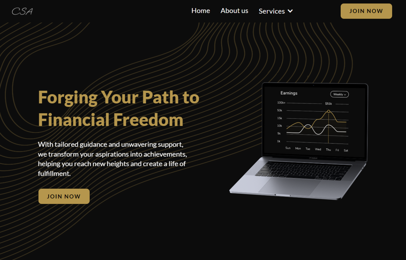 Gold landing page design